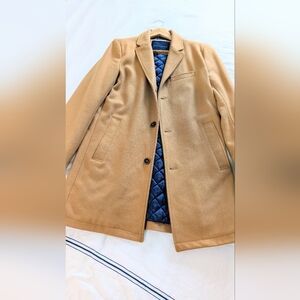 Tommy Hilfiger Men's Camel Trench Coat with Navy Lining